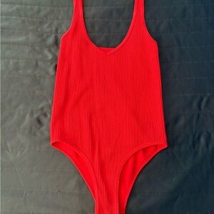 Red Ribbed Kids One Piece